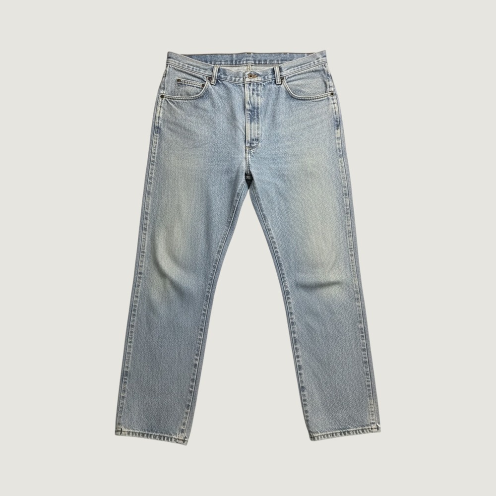 Wrangler Jeans Mens 36x32 (34x31) 96501SL Light Wash Blue Distressed Denim
